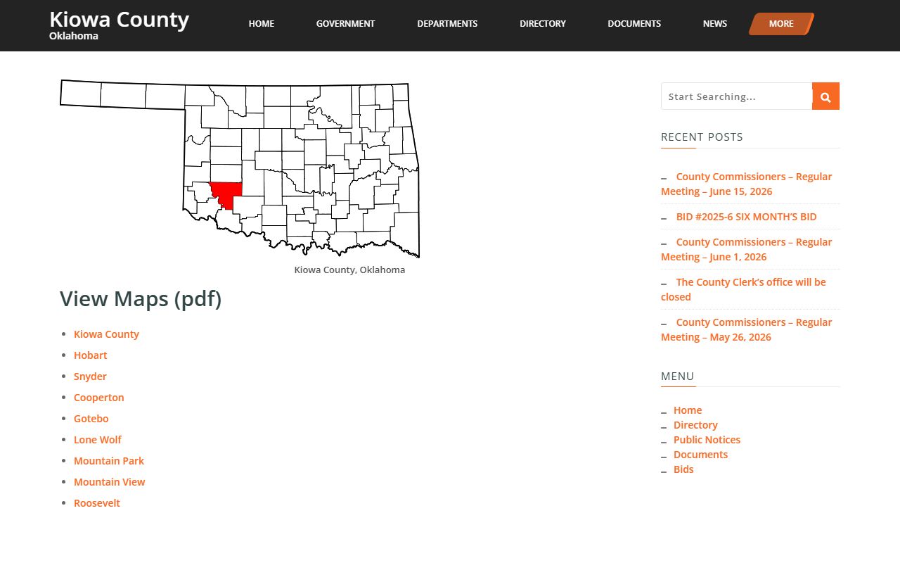 Kiowa County maps used alongside court records held by the Court Clerk