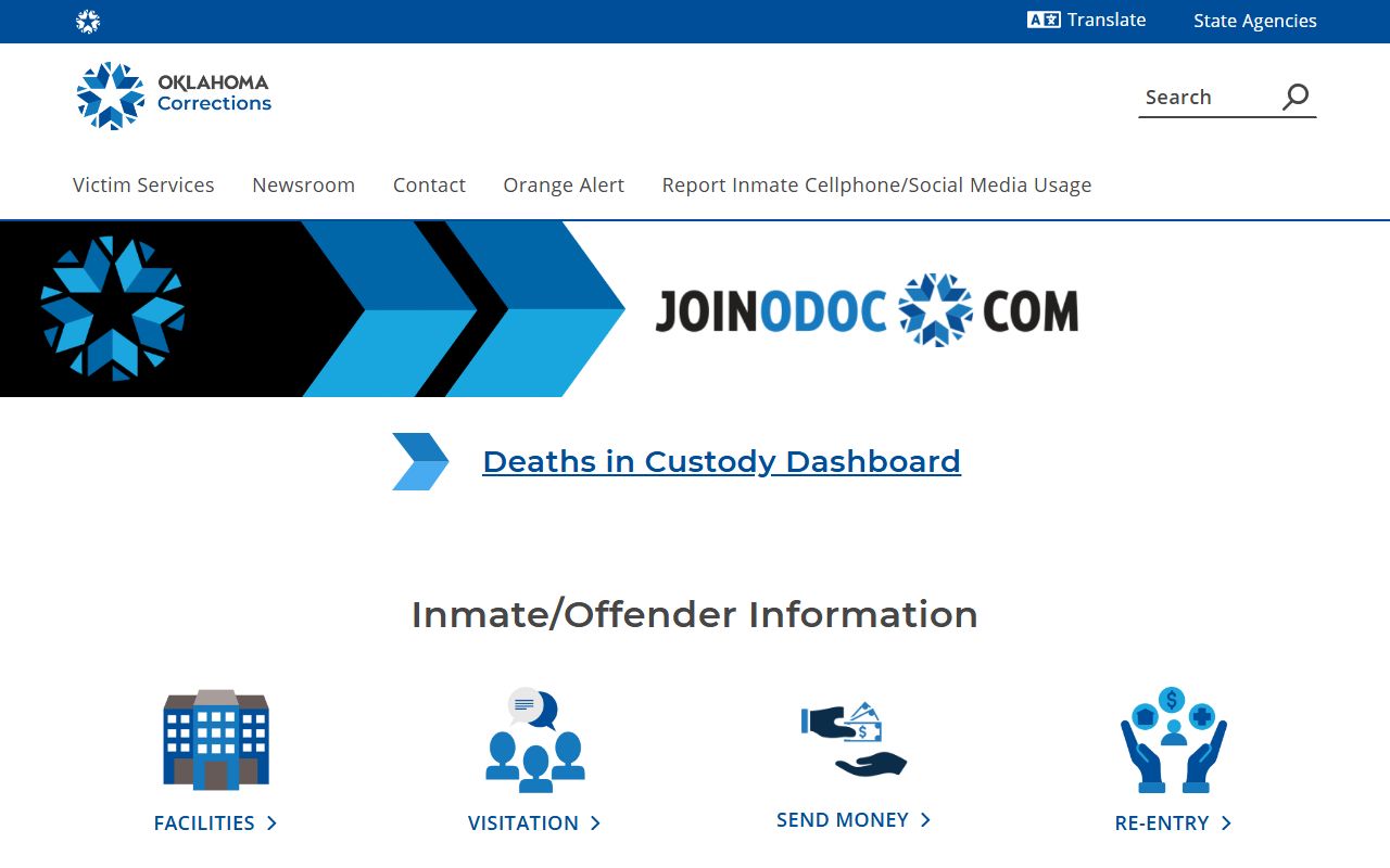 Oklahoma DOC homepage tools for Kiowa County arrest charge records