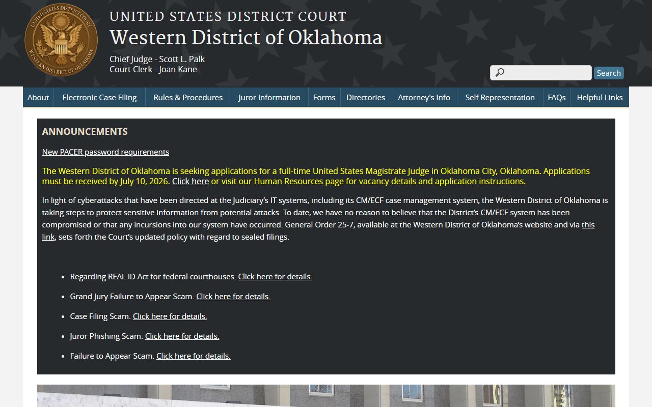 Kiowa County federal district court resource for the Western District of Oklahoma