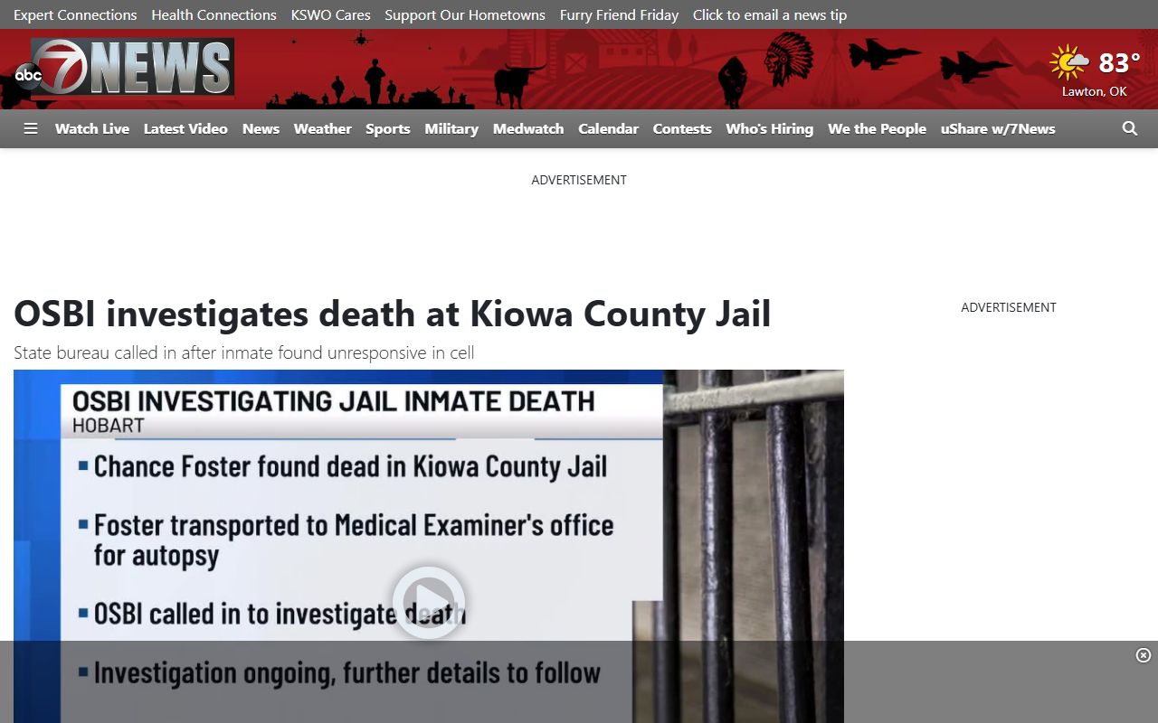 Kiowa County jail news coverage of an OSBI investigation reported by KSWO