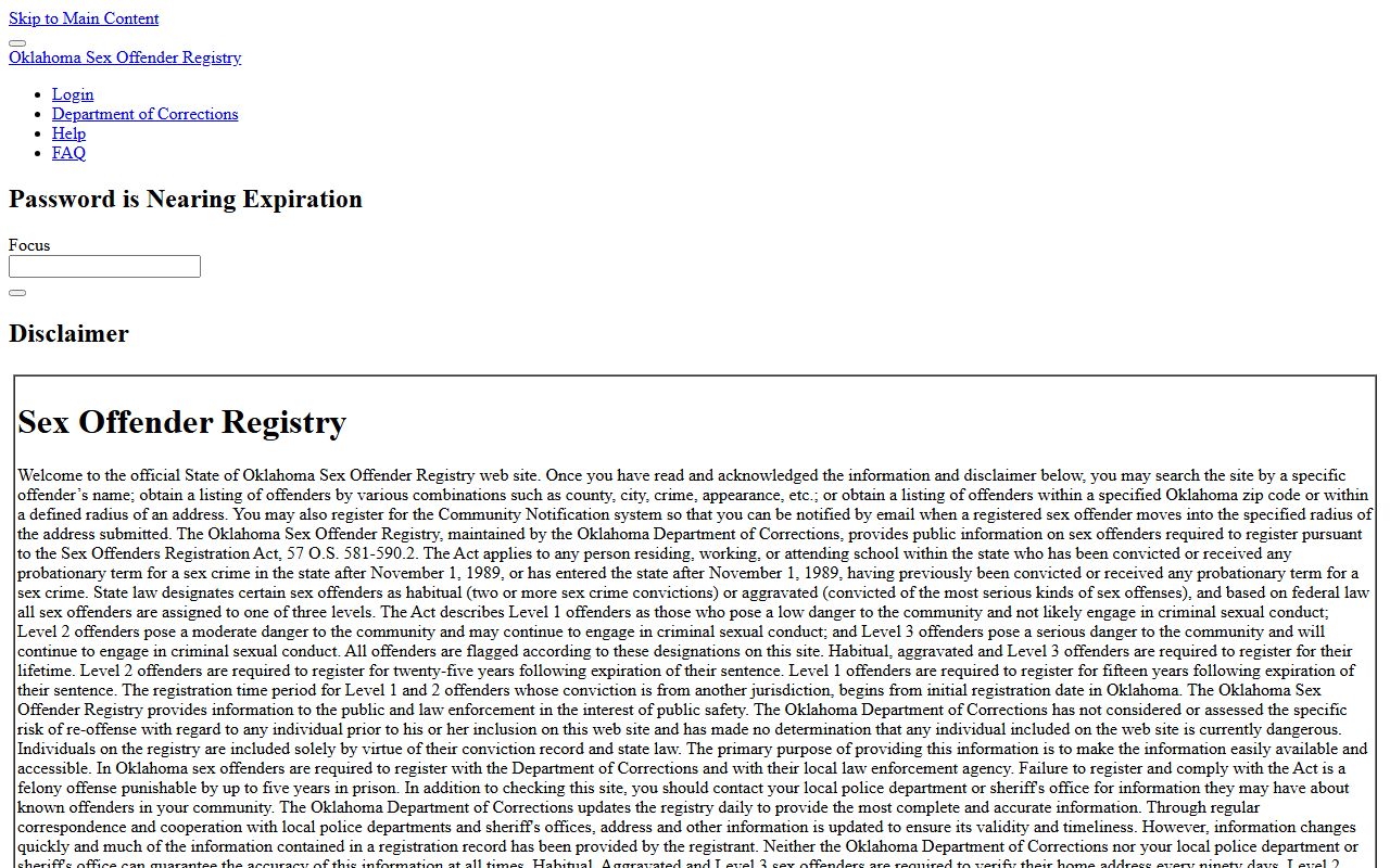 Kiowa County inmate search using the Oklahoma sex offender registry