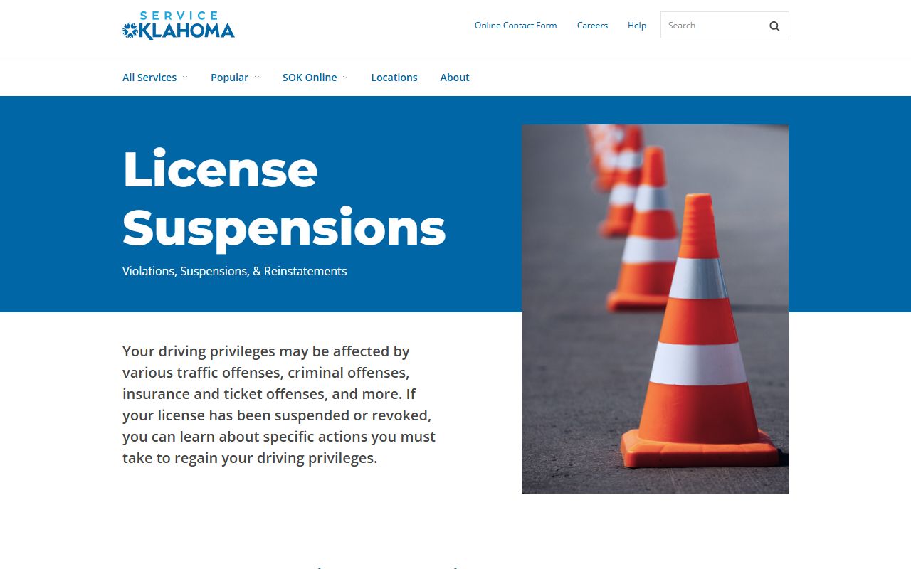 Oklahoma suspension and reinstatement hub for Kiowa County traffic records