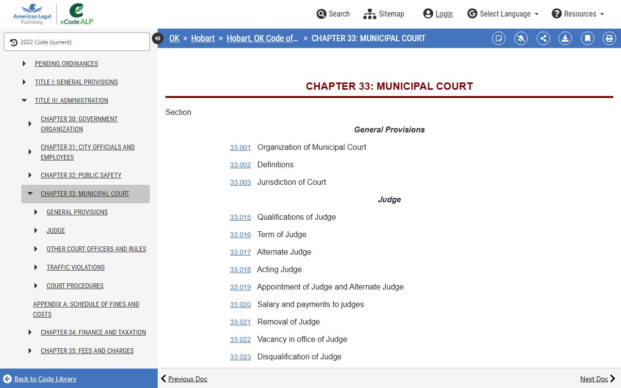 Hobart municipal code chapter on Kiowa County traffic court procedures