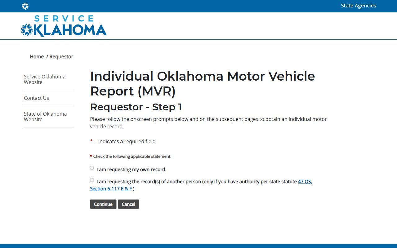 Service Oklahoma motor vehicle report request for Kiowa County traffic drivers