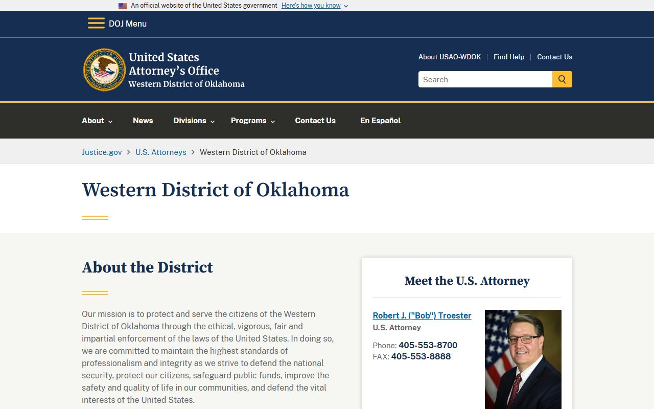 Kiowa County warrant information and the federal Western District of Oklahoma prosecutor